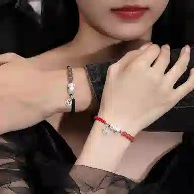 银千惠 送福貔貅 国潮小众新中式来财貔貅一对上岸转运珠吞金兽本命年纳福平安红绳甜蜜编织手绳  玉髓 手链 男女同款情侣款 礼盒