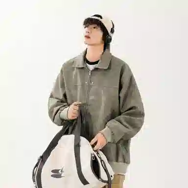 纯色翻领防风防水保暖宽松夹克外套 男女同款
