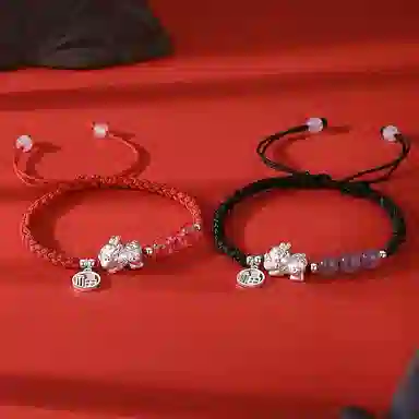 银千惠 送福貔貅 国潮小众新中式来财貔貅一对上岸转运珠吞金兽本命年纳福平安红绳甜蜜编织手绳  玉髓 手链 男女同款情侣款 礼盒