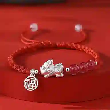 银千惠 送福貔貅 国潮小众新中式来财貔貅一对上岸转运珠吞金兽本命年纳福平安红绳甜蜜编织手绳  玉髓 手链 男女同款情侣款 礼盒