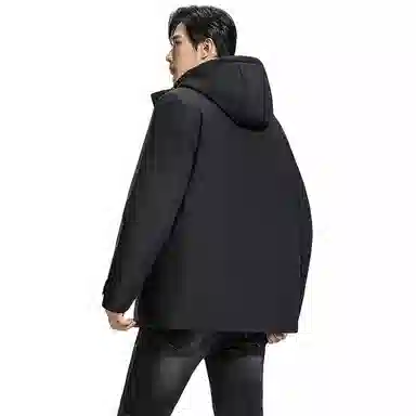 鸭鸭 纯色商务休闲连帽中长款羽绒服 男款 虾青色