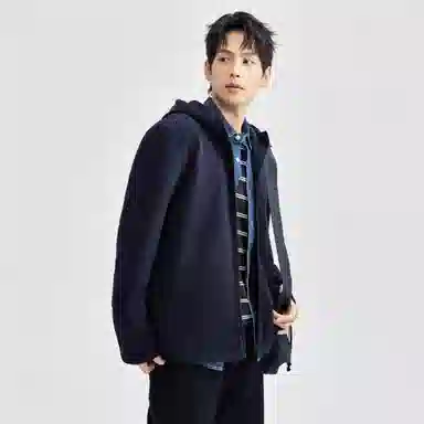 佐丹奴 摇粒绒针织纯色连帽开胸夹克外套 男款