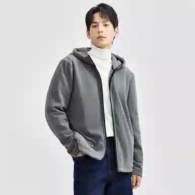 佐丹奴 摇粒绒针织纯色连帽开胸夹克外套 男款