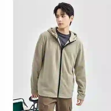 佐丹奴 摇粒绒针织纯色连帽开胸夹克外套 男款
