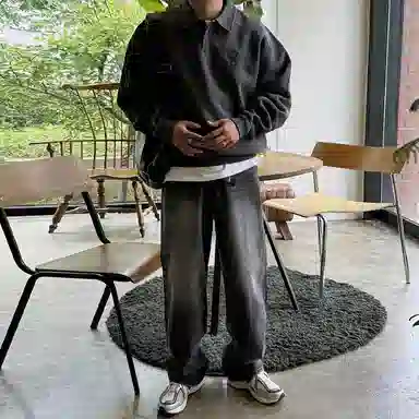 我是大卫 重工刺绣徽章拼接设计感美式复古重磅套头卫衣 男女同款 深灰色