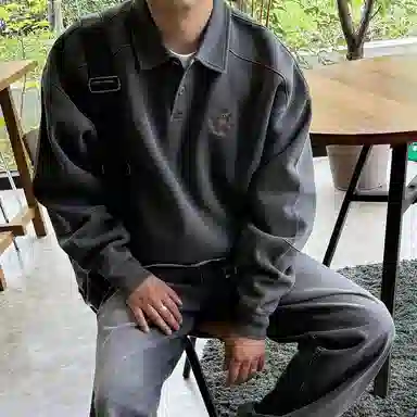 我是大卫 重工刺绣徽章拼接设计感美式复古重磅套头卫衣 男女同款 深灰色