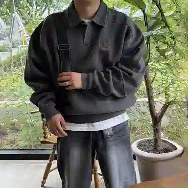 我是大卫 重工刺绣徽章拼接设计感美式复古重磅套头卫衣 男女同款 深灰色