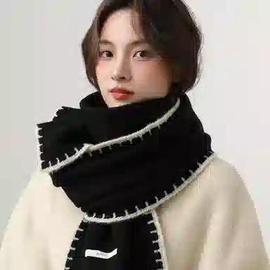 北极绒 高级感小香风锁边韩版百搭秋冬季软糯护颈围脖 绒线围巾 男女同款情侣款