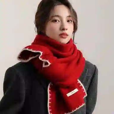 北极绒 高级感小香风锁边韩版百搭秋冬季软糯护颈围脖 绒线围巾 男女同款情侣款