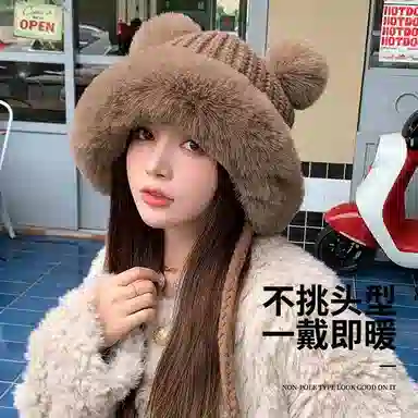 【秋冬必备】 浪莎 可爱冬季小熊保暖护耳百搭显脸小加东北哈尔滨旅游防寒神器 腈纶 帽子 女款