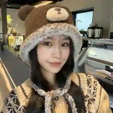 优莲茵 韩国潮可爱小熊耳朵针织帽学生百搭保暖护耳 涤纶 绒线帽 女款