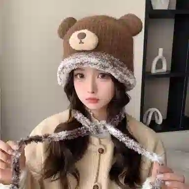 优莲茵 韩国潮可爱小熊耳朵针织帽学生百搭保暖护耳 涤纶 绒线帽 女款