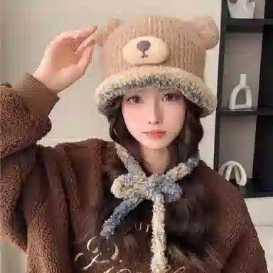 优莲茵 韩国潮可爱小熊耳朵针织帽学生百搭保暖护耳 涤纶 绒线帽 女款