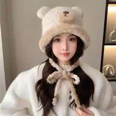 优莲茵 韩国潮可爱小熊耳朵针织帽学生百搭保暖护耳 涤纶 绒线帽 女款