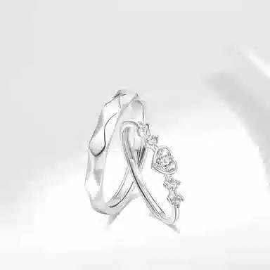 牧言 闪光心愿 气质简约小众设计高级感 光面立体菱形素圈镂空闪耀爱心对戒可调节指环  合金 戒指 男女同款情侣款