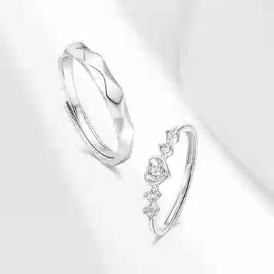 牧言 闪光心愿 气质简约小众设计高级感 光面立体菱形素圈镂空闪耀爱心对戒可调节指环  合金 戒指 男女同款情侣款