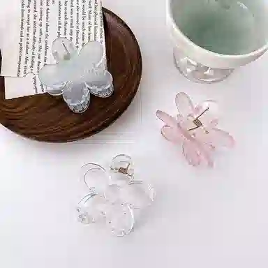 沂茹 小清新仙气少女心浅简约精致半透明花朵小发抓小香风甜美森系可爱减龄日常 亚克力 发夹 女款