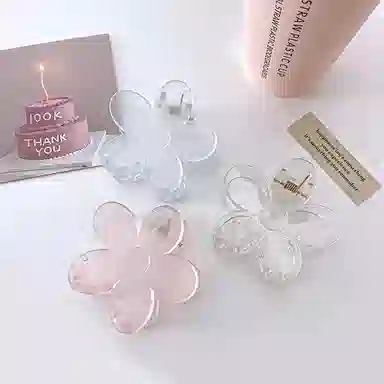 沂茹 小清新仙气少女心浅简约精致半透明花朵小发抓小香风甜美森系可爱减龄日常 亚克力 发夹 女款