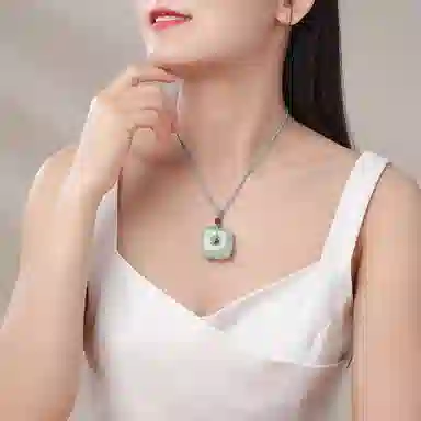 印象眸 平安扣 新中式古风方形四方扣 天山翠 项链 男女同款情侣款 礼盒包装