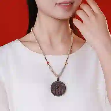 木盛缘 山鬼花钱双面雕刻高油高密 小叶紫檀 名贵木作吊坠 男女同款情侣款