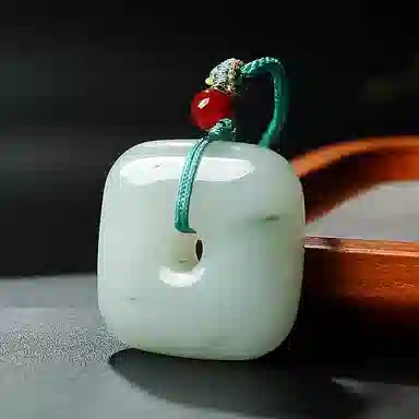 印象眸 平安扣 新中式古风方形四方扣 天山翠 项链 男女同款情侣款 礼盒包装