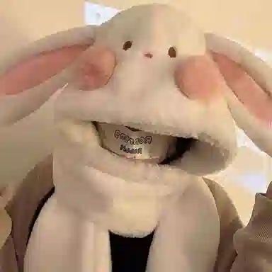 优幽兰 韩版百搭少女心兔子耳朵 一体三件套 时尚可爱加厚保暖 骑车护耳防寒 聚酯纤维 斗篷帽 女款