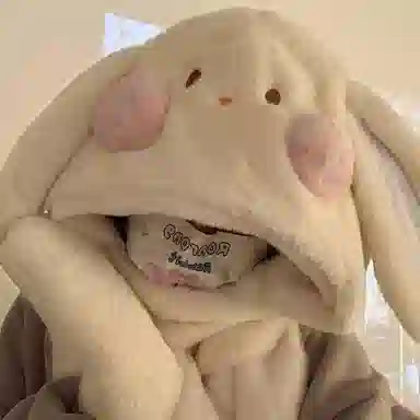 优幽兰 韩版百搭少女心兔子耳朵 一体三件套 时尚可爱加厚保暖 骑车护耳防寒 聚酯纤维 斗篷帽 女款