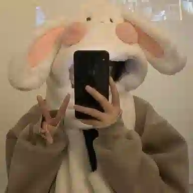 优幽兰 韩版百搭少女心兔子耳朵 一体三件套 时尚可爱加厚保暖 骑车护耳防寒 聚酯纤维 斗篷帽 女款