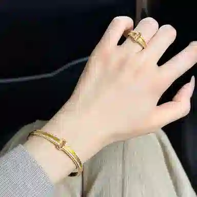 谧月珠宝 新中式国潮小众创意设计独特轻奢精致古法金微镶钻冷淡风优雅贵气气质百搭久不掉色好运 合金 手镯 男女同款情侣款