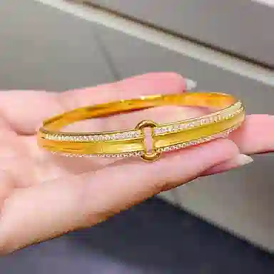 谧月珠宝 新中式国潮小众创意设计独特轻奢精致古法金微镶钻冷淡风优雅贵气气质百搭久不掉色好运 合金 手镯 男女同款情侣款