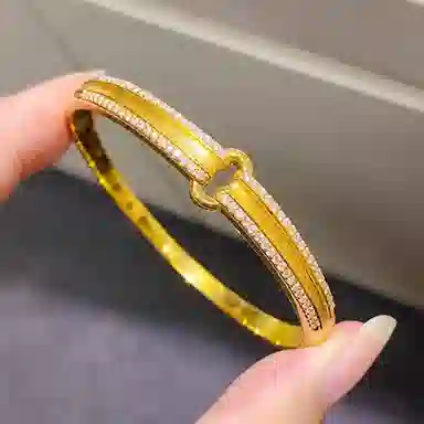 谧月珠宝 新中式国潮小众创意设计独特轻奢精致古法金微镶钻冷淡风优雅贵气气质百搭久不掉色好运 合金 手镯 男女同款情侣款