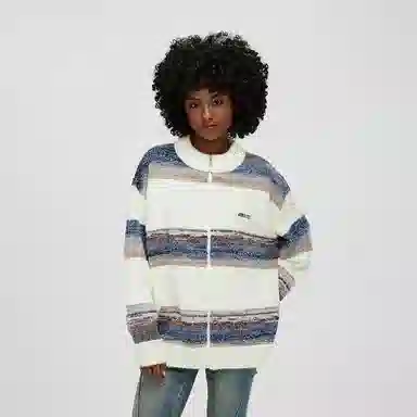 BONELESS Zip Cardigan Embroidered Loose Knit