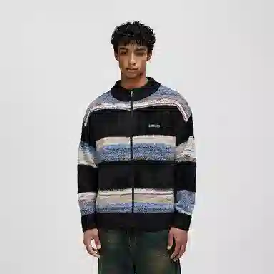 BONELESS Zip Cardigan Embroidered Loose Knit