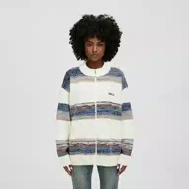 BONELESS Zip Cardigan Embroidered Loose Knit