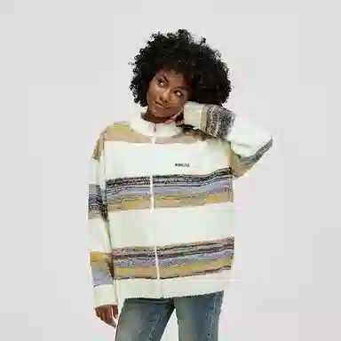 BONELESS Zip Cardigan Embroidered Loose Knit