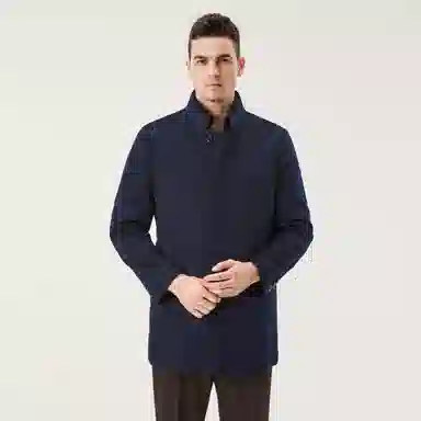 恒源祥 纯色立领单排扣中长款大衣 男款