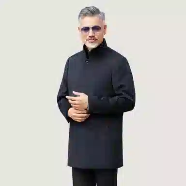 恒源祥 纯色立领单排扣中长款大衣 男款