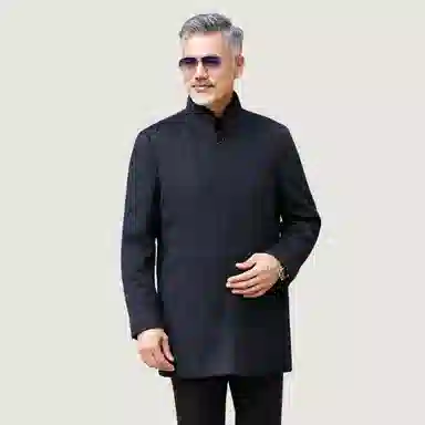 恒源祥 纯色立领单排扣中长款大衣 男款