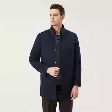 恒源祥 纯色立领单排扣中长款大衣 男款