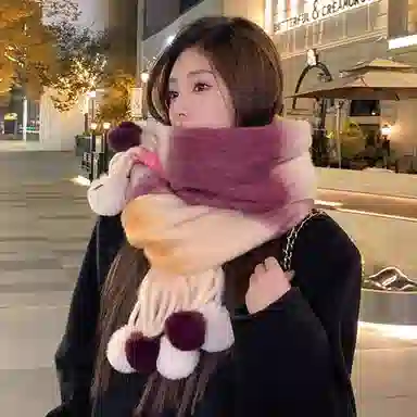 啄木鸟 多巴胺毛绒秋冬保暖大软糯流苏毛球甜美可爱 绒线围巾 男女同款情侣款