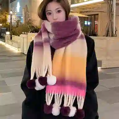 啄木鸟 多巴胺毛绒秋冬保暖大软糯流苏毛球甜美可爱 绒线围巾 男女同款情侣款