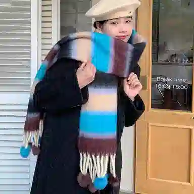 啄木鸟 多巴胺毛绒秋冬保暖大软糯流苏毛球甜美可爱 绒线围巾 男女同款情侣款