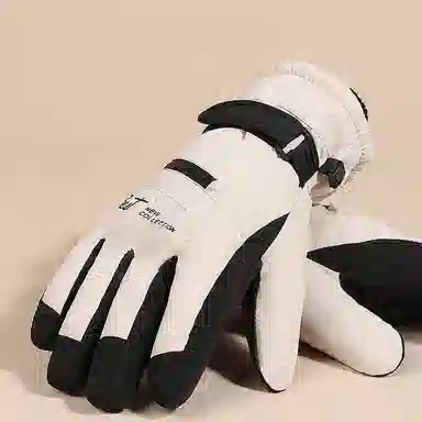 优幽兰 时尚百搭小众设计感拼色多功能滑雪冬季保暖可触屏防寒玩雪防泼水加绒加厚骑行电动车五指分指 聚酯纤维 手套 男女同款情侣款