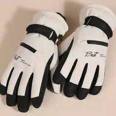 优幽兰 时尚百搭小众设计感拼色多功能滑雪冬季保暖可触屏防寒玩雪防泼水加绒加厚骑行电动车五指分指 聚酯纤维 手套 男女同款情侣款