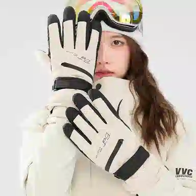 优幽兰 时尚百搭小众设计感拼色多功能滑雪冬季保暖可触屏防寒玩雪防泼水加绒加厚骑行电动车五指分指 聚酯纤维 手套 男女同款情侣款