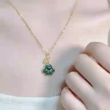 幸囍礼 翡翠招财萌动猫爪锁骨链 国风甜美气质轻奢优雅精致吊坠 小众设计开运聚财 豆种 项链 男女同款情侣款