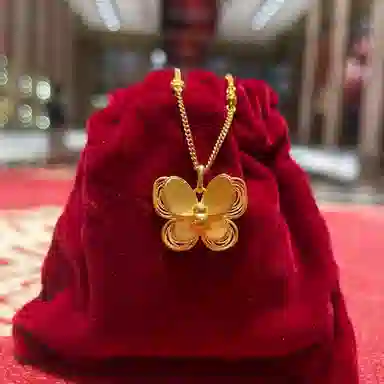 谧月珠宝 新中式国潮花月佳期拉丝双层蝴蝶可爱轻奢精致幸运时尚公主风小众创意高级感锁骨链好运 合金 项链 男女同款情侣款