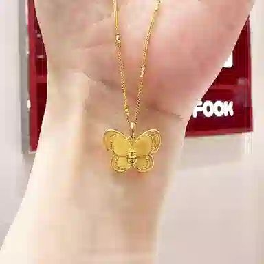谧月珠宝 新中式国潮花月佳期拉丝双层蝴蝶可爱轻奢精致幸运时尚公主风小众创意高级感锁骨链好运 合金 项链 男女同款情侣款