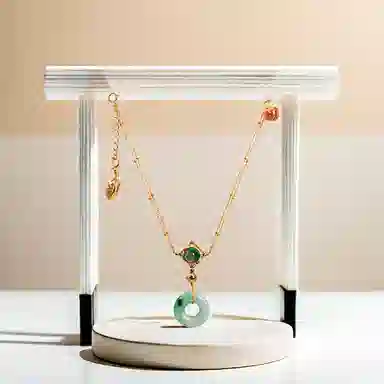 幸囍礼 吉祥如意平安扣  新中式国风祥瑞招财小众设计  轻奢高级氛围感精致温婉优雅 豆种 翡翠项链 男女同款情侣款