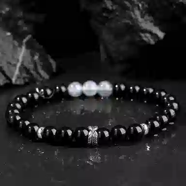 贝诗珠宝 羽你相伴情侣手链新中式高级感小众羽毛复古精致时尚 黑曜石 手串 男女同款情侣款